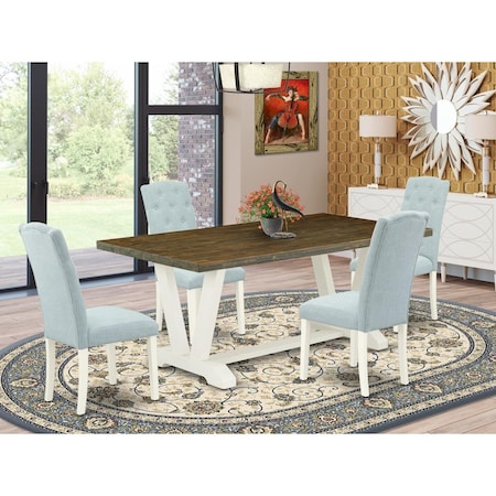 East West Furniture 5 Piece V-Style Dining Table Set - Linen White V077CE215-5